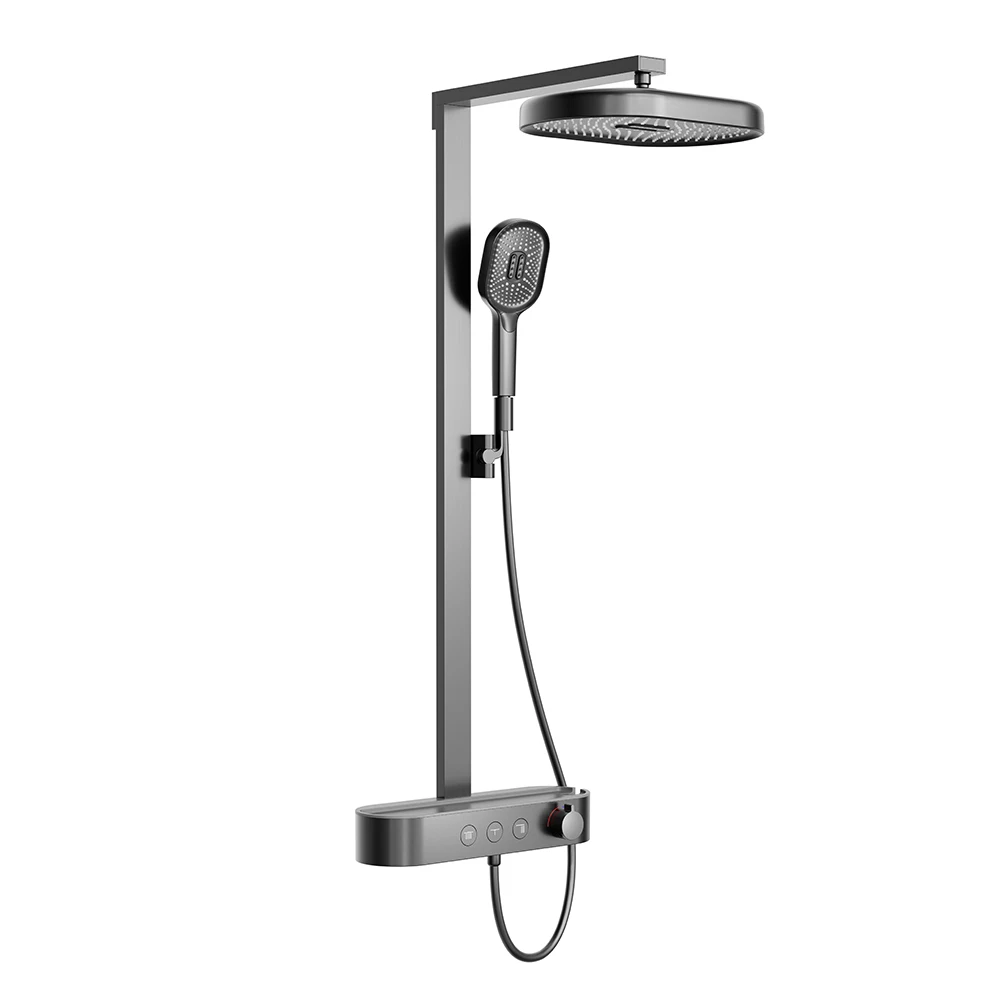 Luxury Thermostatic 3 Functions High Quality Shower Set Gun Metal Finish Brass Bathroom Shower Mixer Set