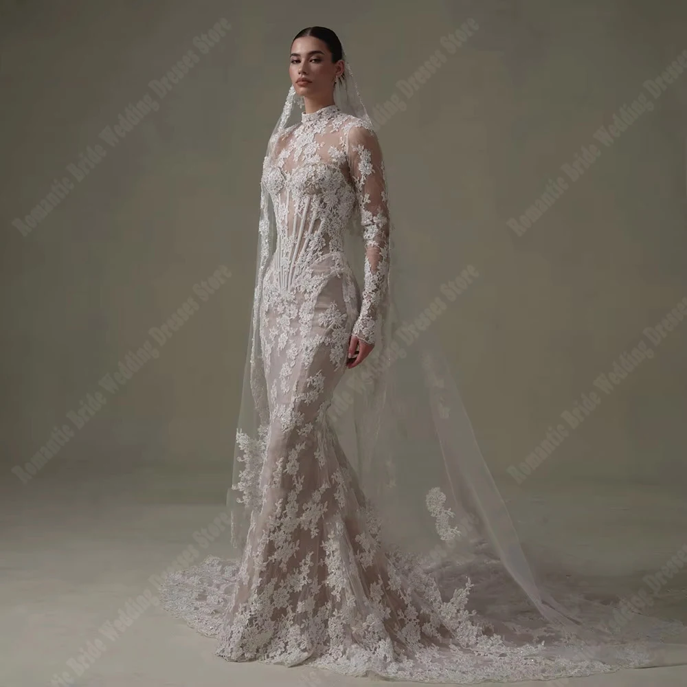 2026 wunderschöne Frauen Brautkleider Vintage Spitze Meerjungfrau Spitze Druck Brautkleid Formelle Anlässe Vestidos De Novias Angepasst