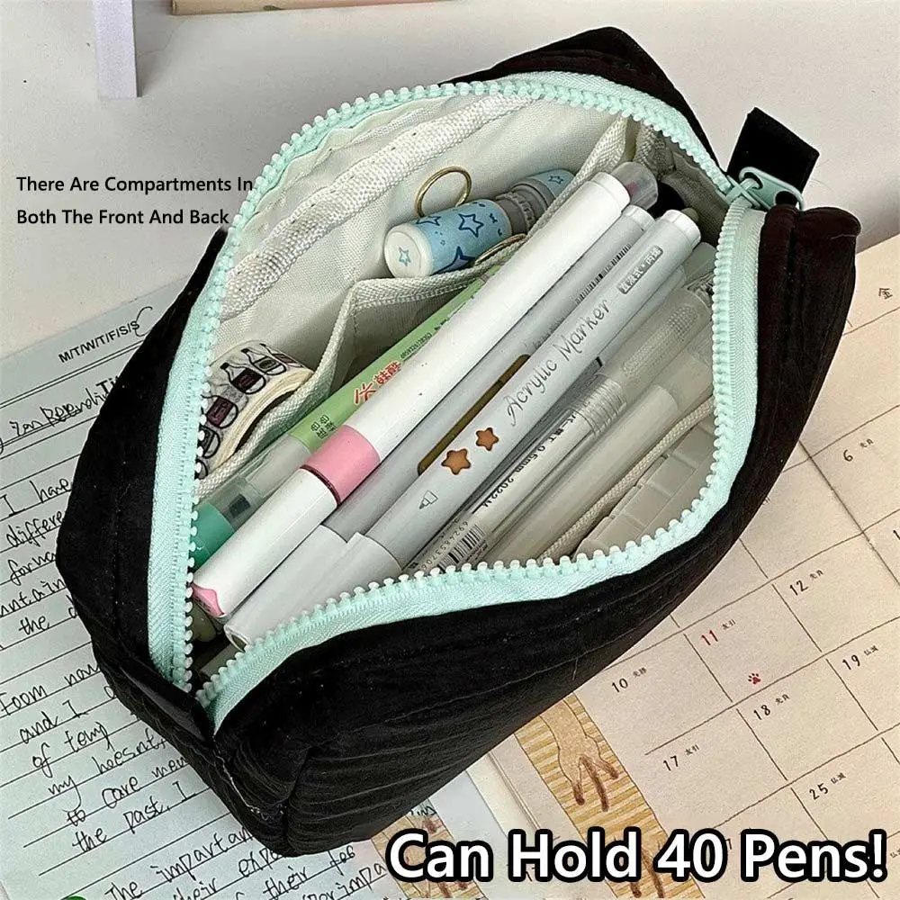 Fresh Solid Color Simplicity Pen Bag Large Capacity Zipper Stationery Bag Portable Students Pencil Case For School Office image 5