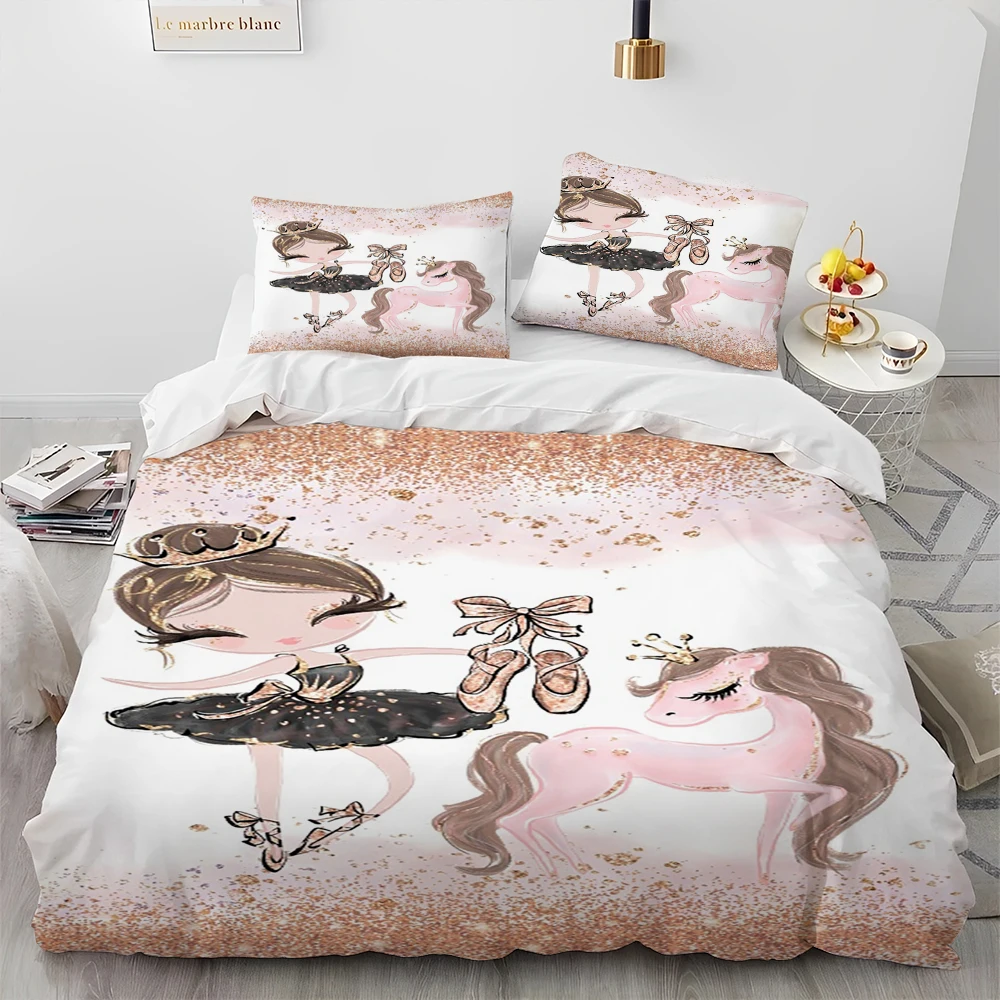 Cartoon Cute Ballet Girl Ballerina Comforter Bedding Set,Duvet Cover Bed Set Quilt Cover Pillowcase,Queen Size Bedding Set Kids