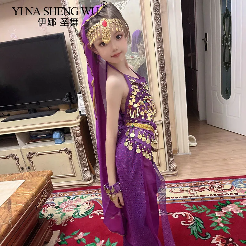 Kids Belly Dance Costumes Set Oriental Indian Dance Clothes Children's Day Stage Performance Bollywood Indian Dance Costumes