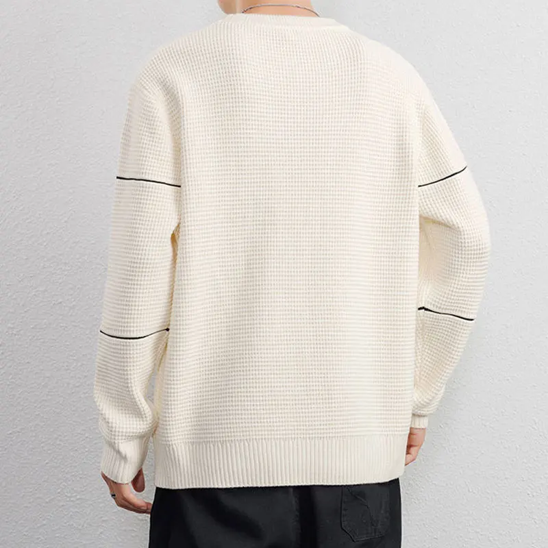 Basic Patchwork Casual Sweaters Autumn Winter Round Neck Men's Clothing Solid Color Young Style Long Sleeve Knitted Pullovers