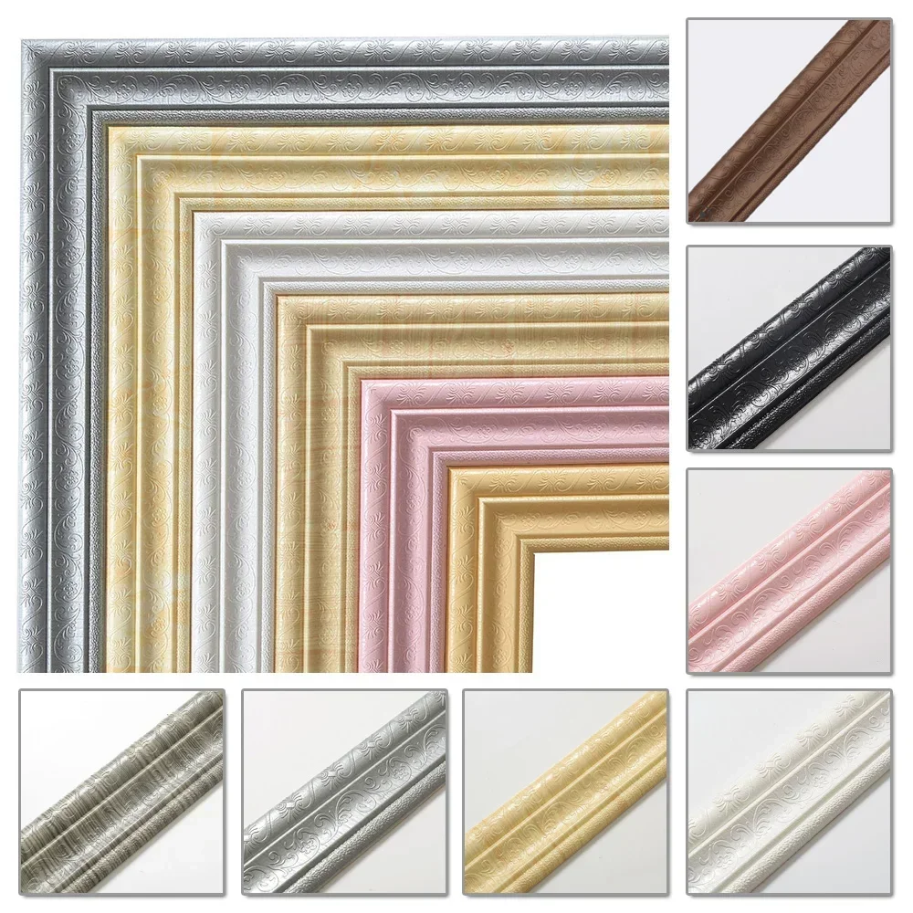 3D Foam Wall Edge Strip Trim Lines Self-Stickers Skirting Decor Strip Backsplash Edge Anticollision Molding Line Wall Sticker