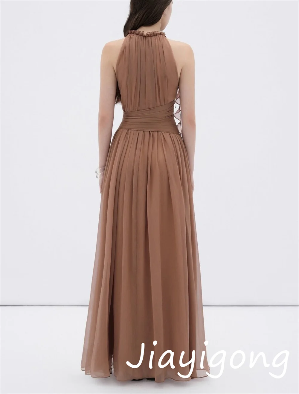 ที่กําหนดเองแฟชั่นชีฟอง FlowerPleat A-Line Halter ชุดเดรสยาว Bespoke โอกาสขนาดการจับคู่