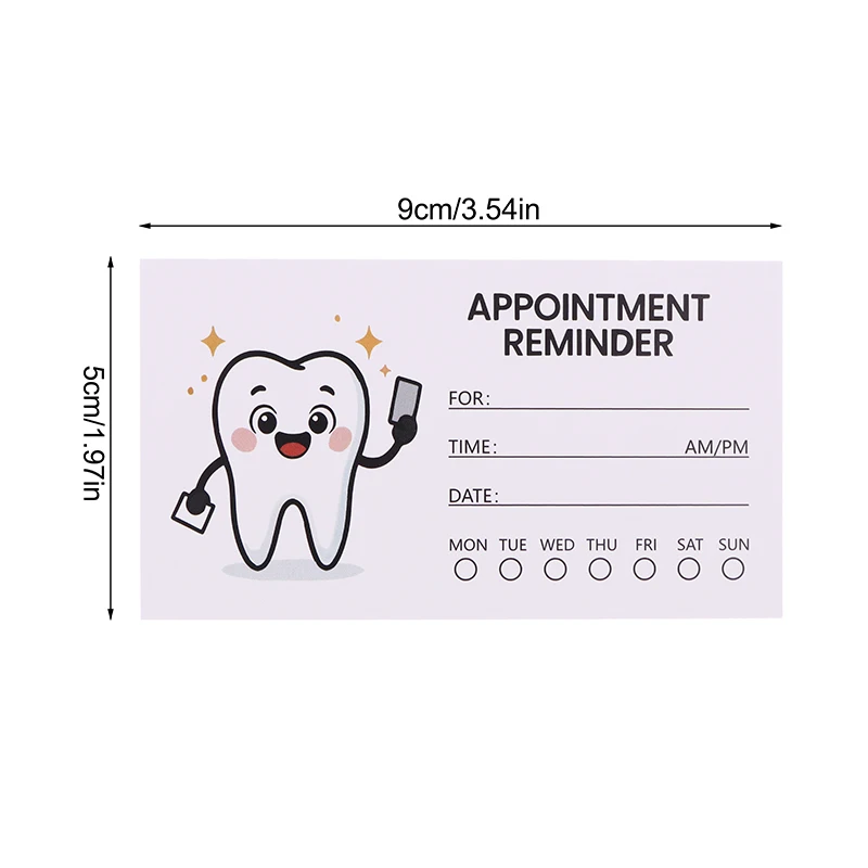 100pcs Tooth Design Dental Appointment Reminder Cards Professional Patient Notification Cards With Checkboxes Time & Date Cute