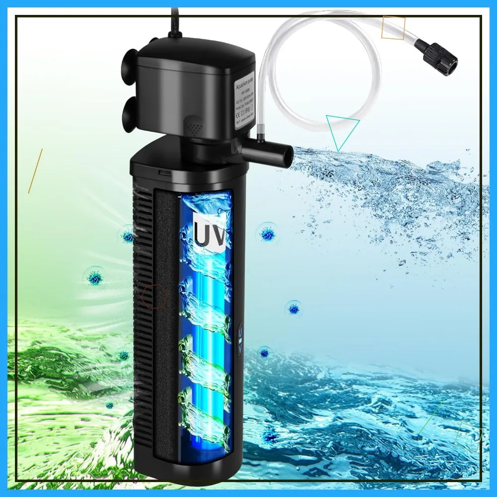

Submersible Pond Filter for 75-300 Gallon, 600GPH UV Canister for Crystal Clear Water in Fish Turtle Tanks Saltwater Freshwater
