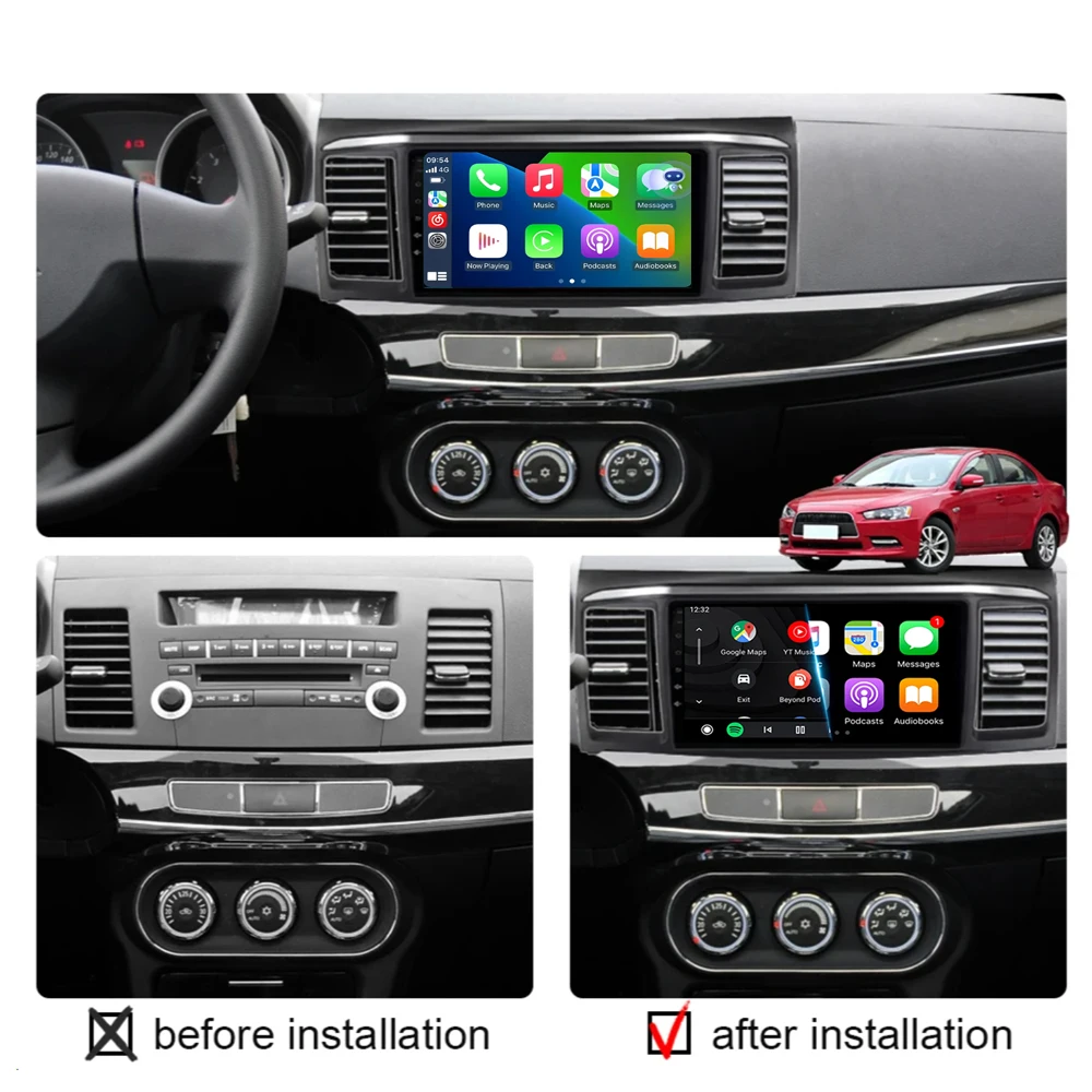 Android 16 video Player For MITSUBISHI LANCER 9 10 X 2008 - 2016 9Inch Car Radio Stereo Audio GPS Player Carplay Auto Screen