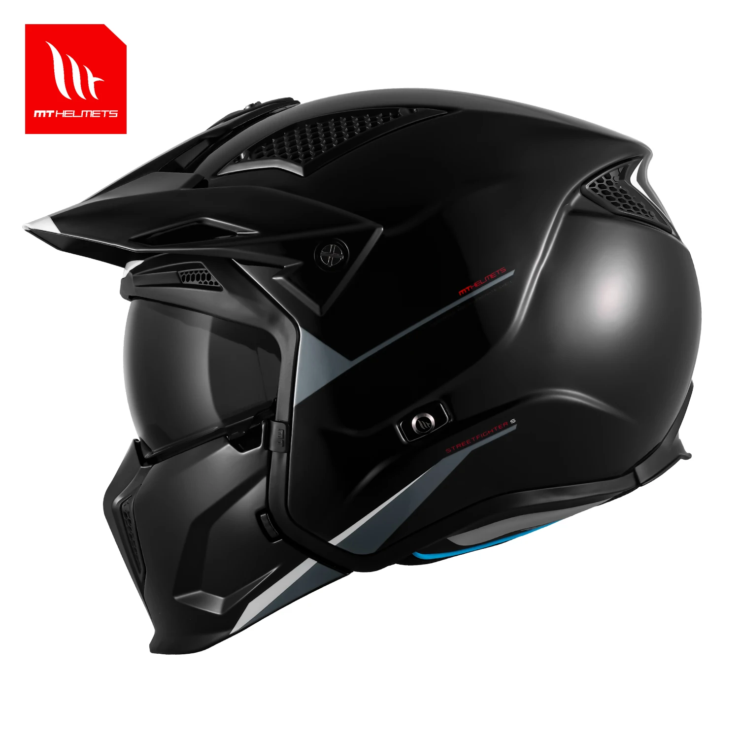 Nieuwe collectie modulaire helm motorfiets snelsluiting effen zwart wit glans / mat M-Xxxl Mt Streetfighter open gezicht motorcross