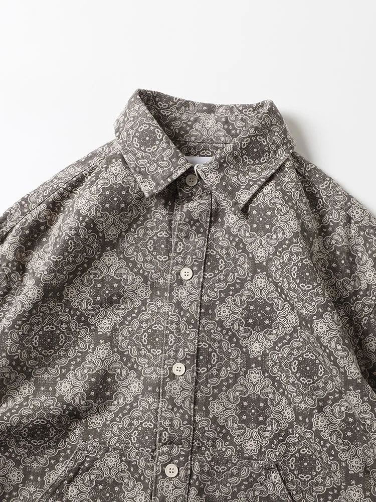 

Мужская рубашка свободного кроя с длинным рукавом, винтажный цветочный принт, воротник-стойка, повседневная весенняя верхняя одежда, модный художественный стиль