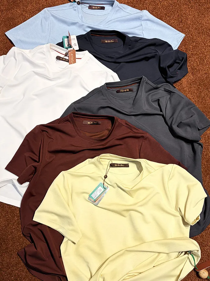

Cloud Sensation Modal Men's Short Sleeve T-Shirt Luxury Smooth Drapey Summer Cool Elastic Casual round Neck Loose Fit T-Shirt