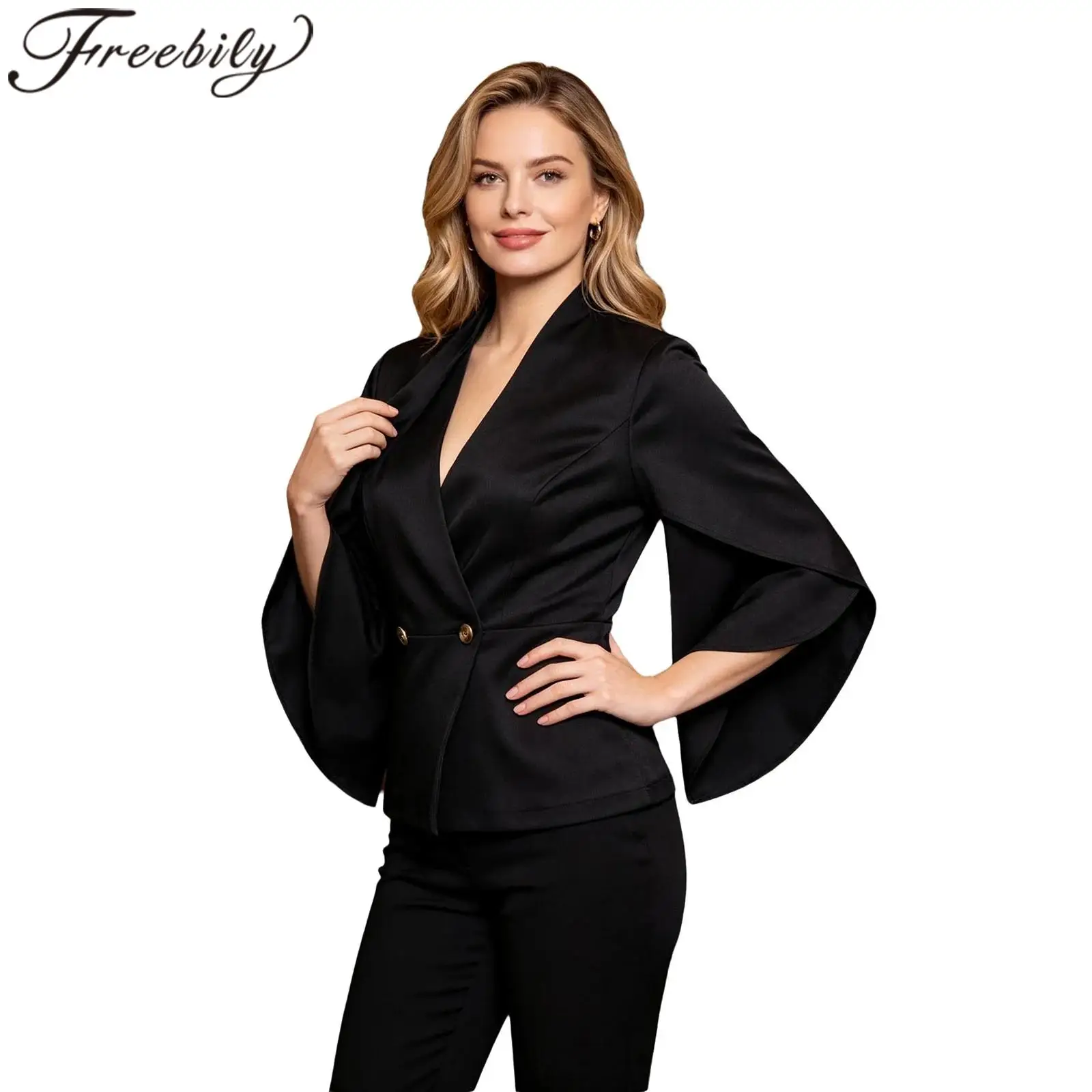 Women Wrap Sleeves Coat Business Casual Blazer V-neck Formal Suits Jacket for Weekend Party Office Work Lady Clothes Mujer