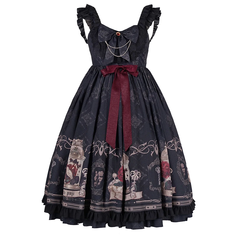 - Nightingale and Rose - Gothic Black and Red JSK Dress by With PUJI view 2