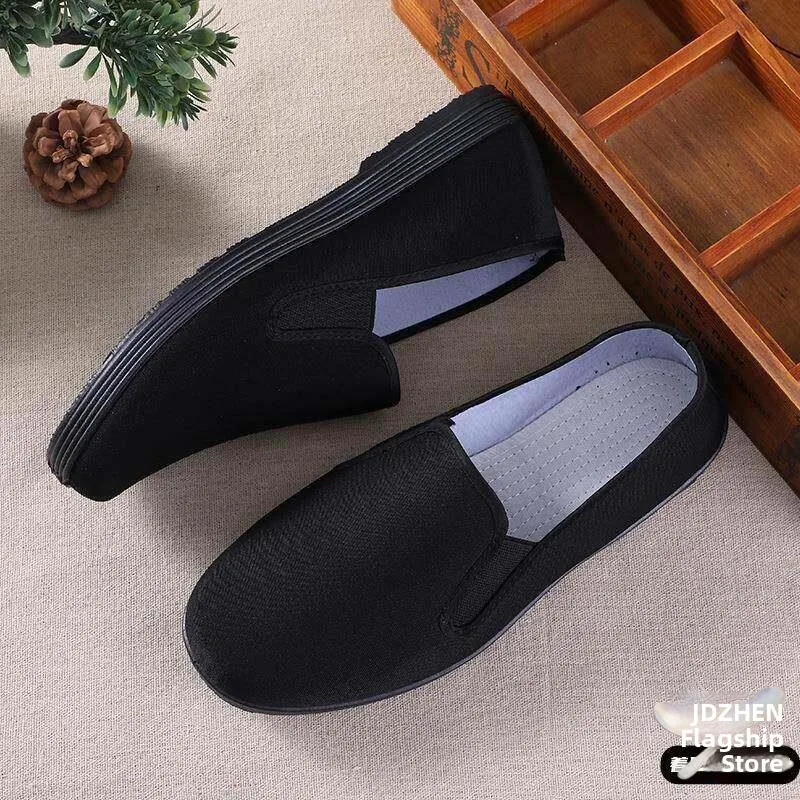 Old Beijing Cloth Shoes Men's Breathable Work Shoes All Black Slip-On Canvas Shoes Lazy Person's Sailing Shoes for Women
