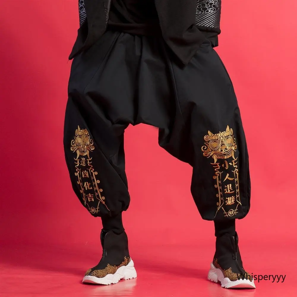 

Chinese Style Personality Embroidery Low Crotch Span Pants Man Ethnic Bloomers Tide Hip Hop Loose Hip-hop Dance Cross-pants Male