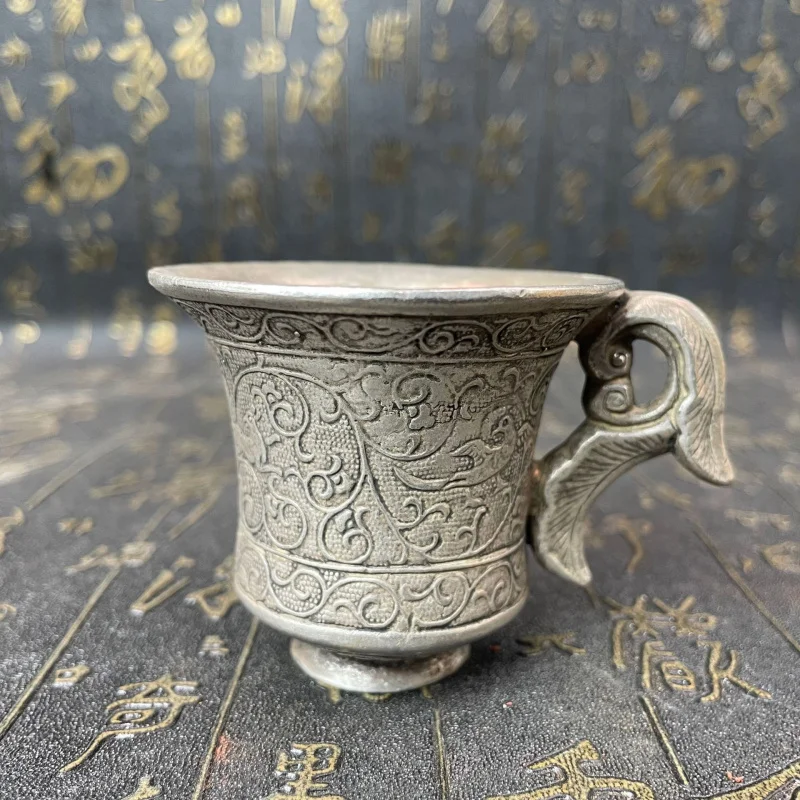 New Antique-Style Crafts Patina Flower and Bird Pure Copper Wine Cup Crafts Ornaments Miscellaneous Items