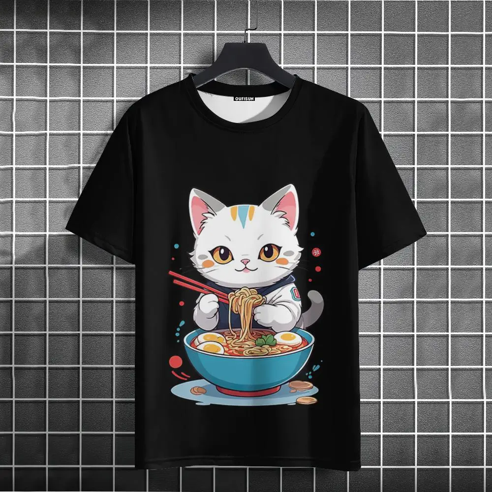 Noodle Cat 3d Print T-Shirts For Men Tee Shirts Summer Casual Short Sleeve Tops Harajuku Loose Oversize T-Shirt Men Clothing New