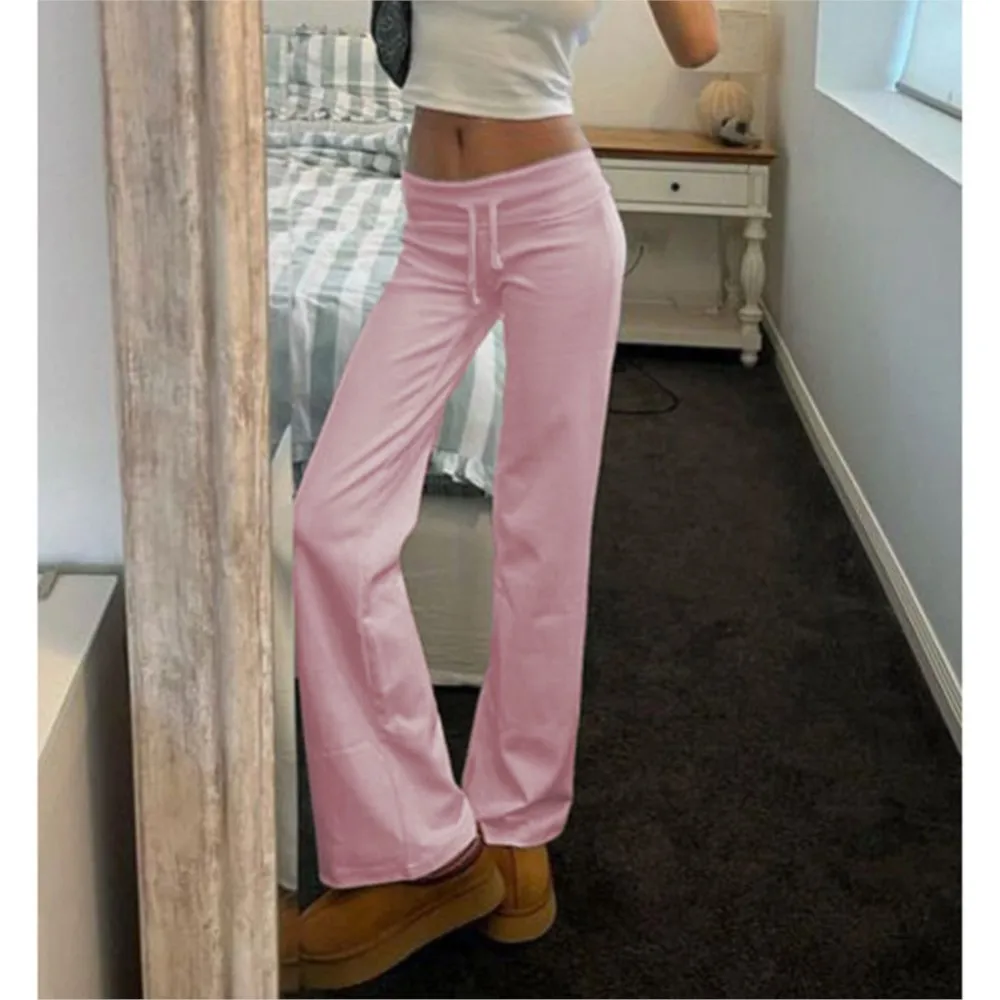Women's Clothing New Street Casual Pants Straight Trousers Leace-up All-match Simple Style Solid Color Trendy Temperament Loose