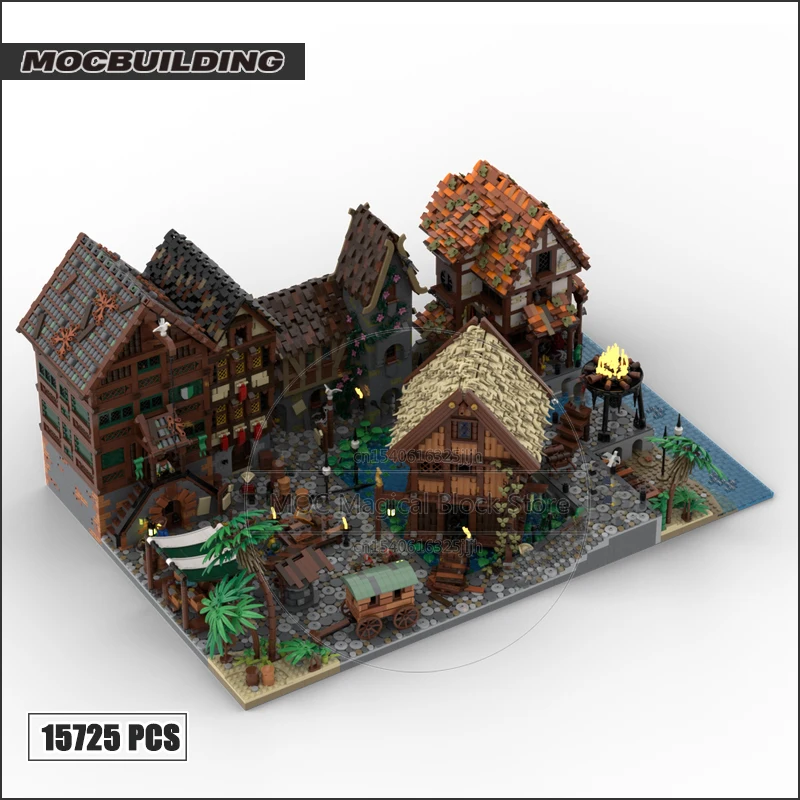 

Port Sauvage Series MOC A Merchant's Tale Building Block Technology Bricks Island Castle DIY Assembly Collection Toys Xmas Gifts