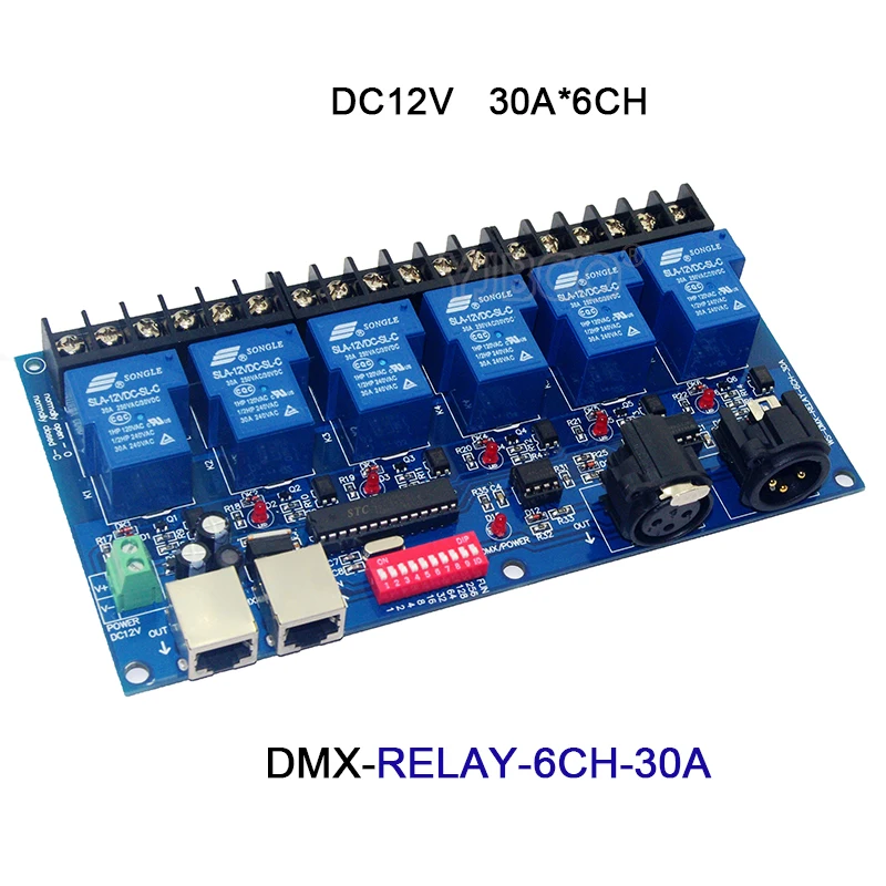 12V DC XRL RJ45 DMX512 relè Dimmer relè interruttore 3CH/4CH/6CH/8CH/12CH/16CH LED DMX 512 Controller per lampada a led