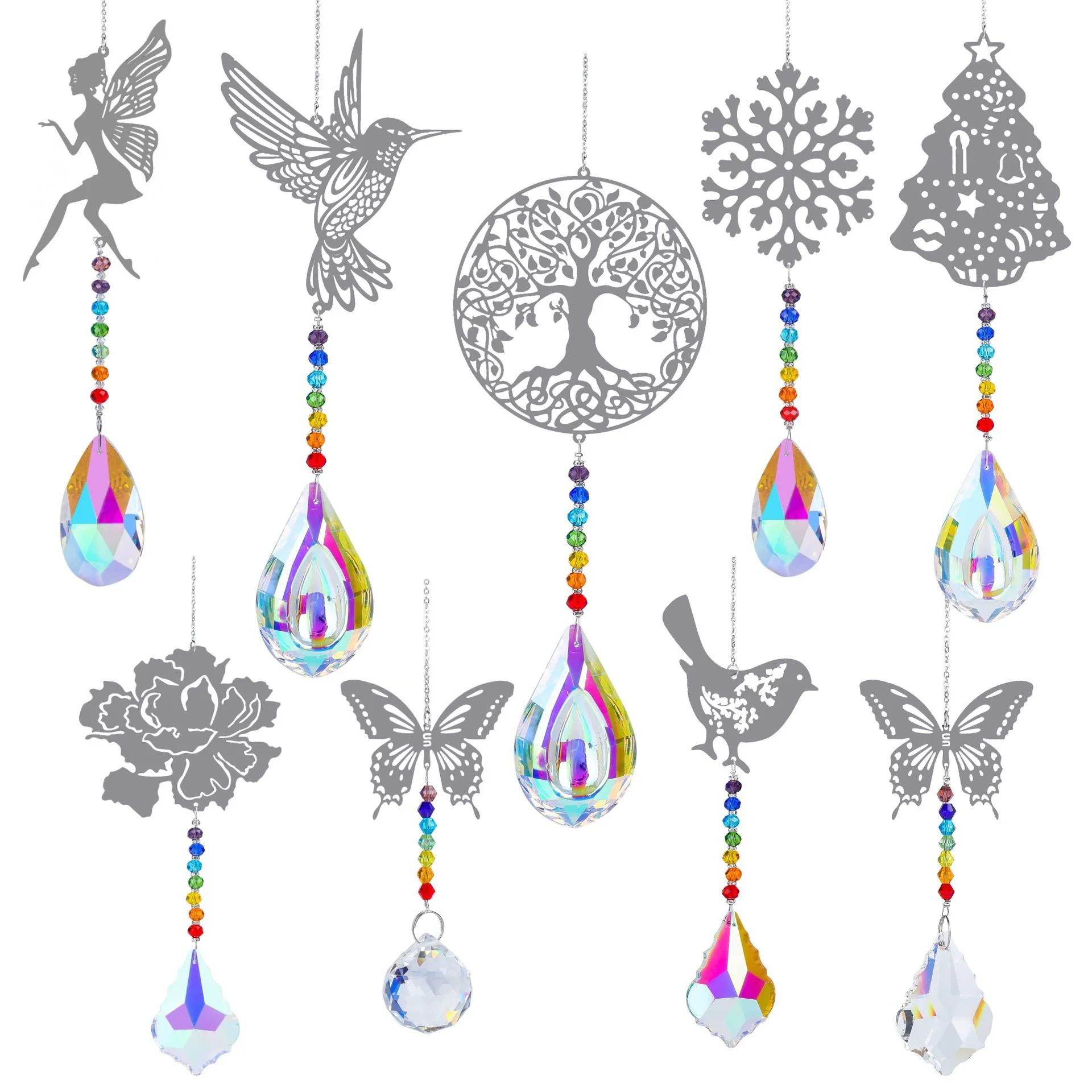 Rainbow Crystal Hummingbird Angel Pendant, Colorful Beads Hanging Ornament, Handmade Craft for Gardening Christmas Decor