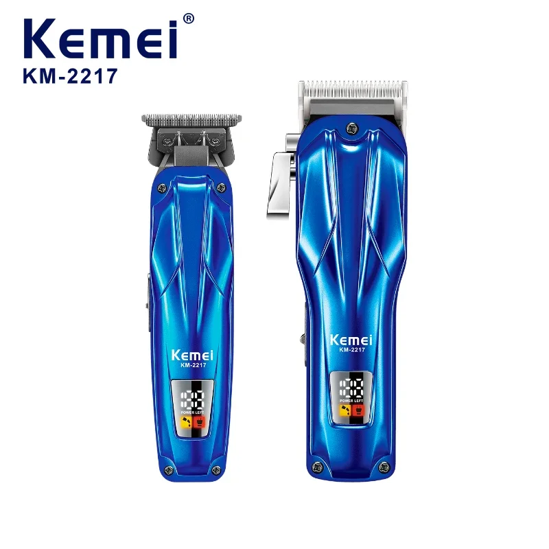 KEMEI km-2217 LED 디스플레이 금속 헤어 클리퍼, USB 충전 전기 트리머, 헤어 클리퍼 세트, 2 개