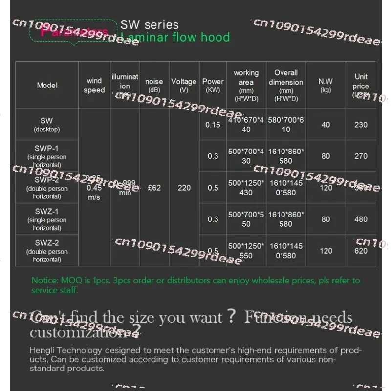 

Horizontal Laminar Flow Hood Class 100 SW Benchtop All Steel Laminar Flow Hood LED CNC Panel with UV Germicidal Lamps