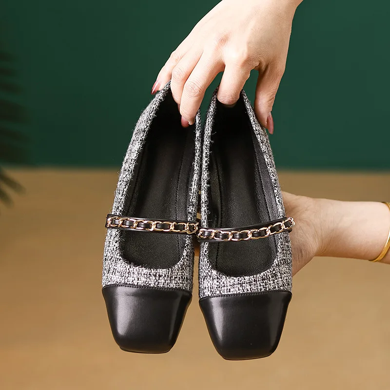 Sapatos Mary Jane retrô para mulher, senso design francês, estilo de perfume pequeno, bloco de cores, novo, 44, 44, primavera