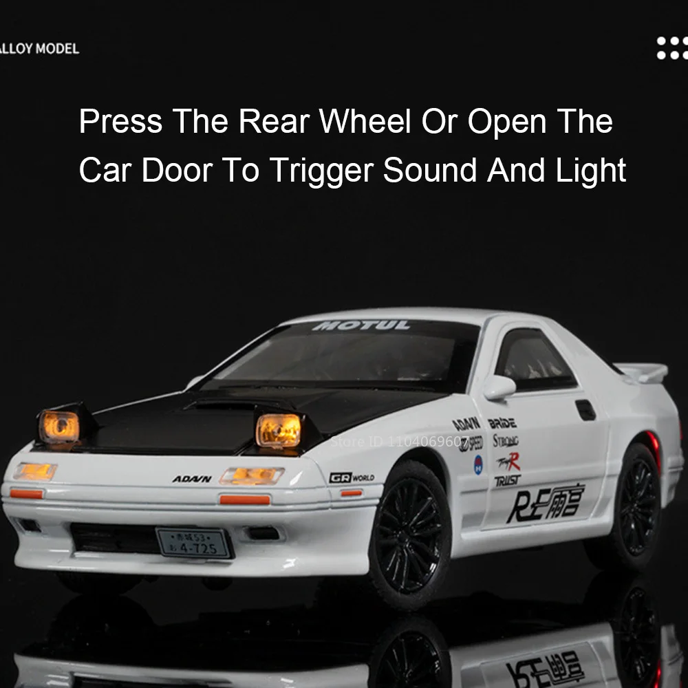 1:32スケール RX-7 おもちゃ スポーツカーモデル 合金ダイキャスト MX-5 スーパーカー サウンド ライト ドア開閉 プルバック ミニカー おもちゃ 子供向けギフト