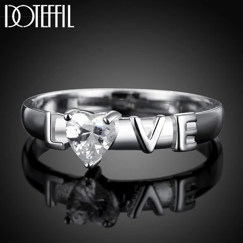 

DOTEFFIL 925 Sterling Silver Love AAA Zircon Ring For Woman Man Fashion Wedding Party Charm Jewelry