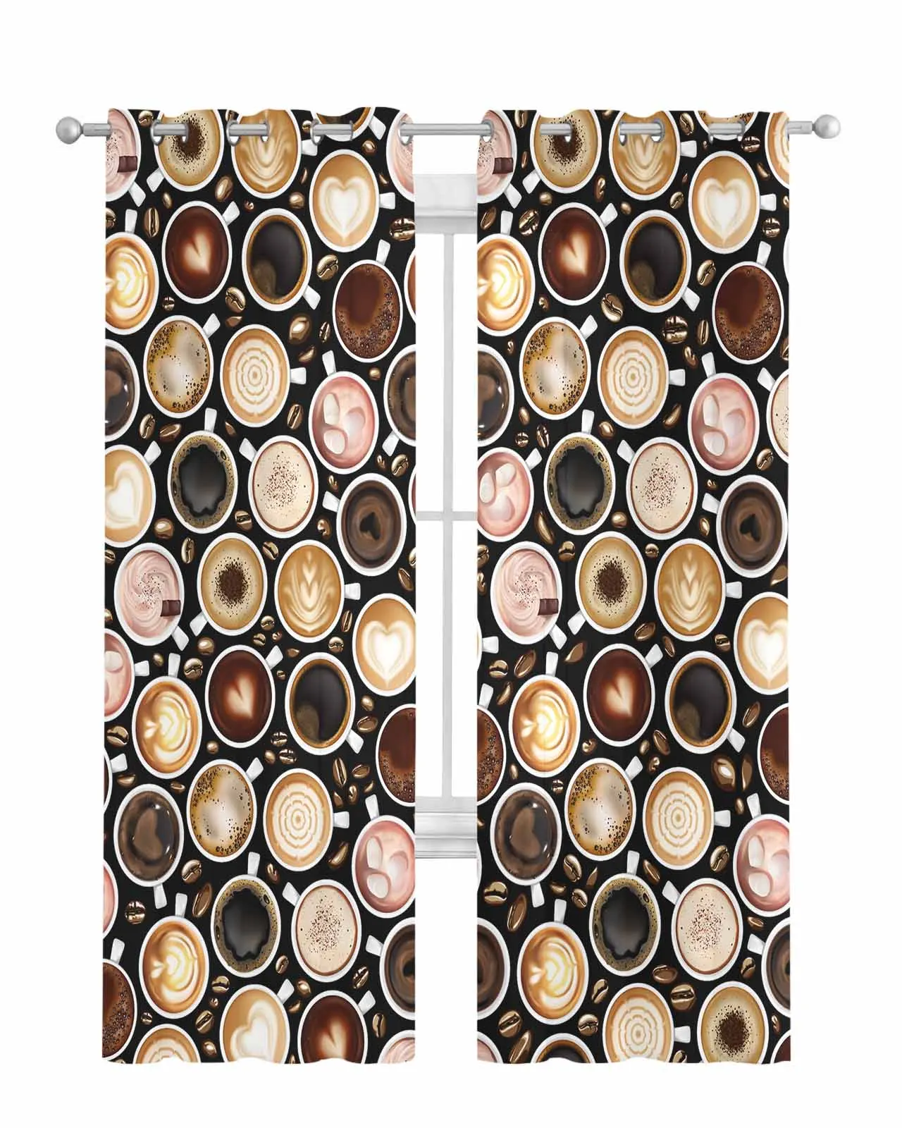 Retro Coffee Coffee Beans Cup Sheer Curtains for Living Room Window Curtains for Kitchen Modern Tulle Voile Curtains