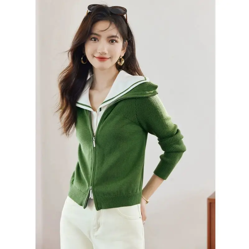 Women Clothes Autumn Winter Fashion Simplicity Button Color Blocking Knitting Fake Two Pieces Female Temperament Cardigan Coat