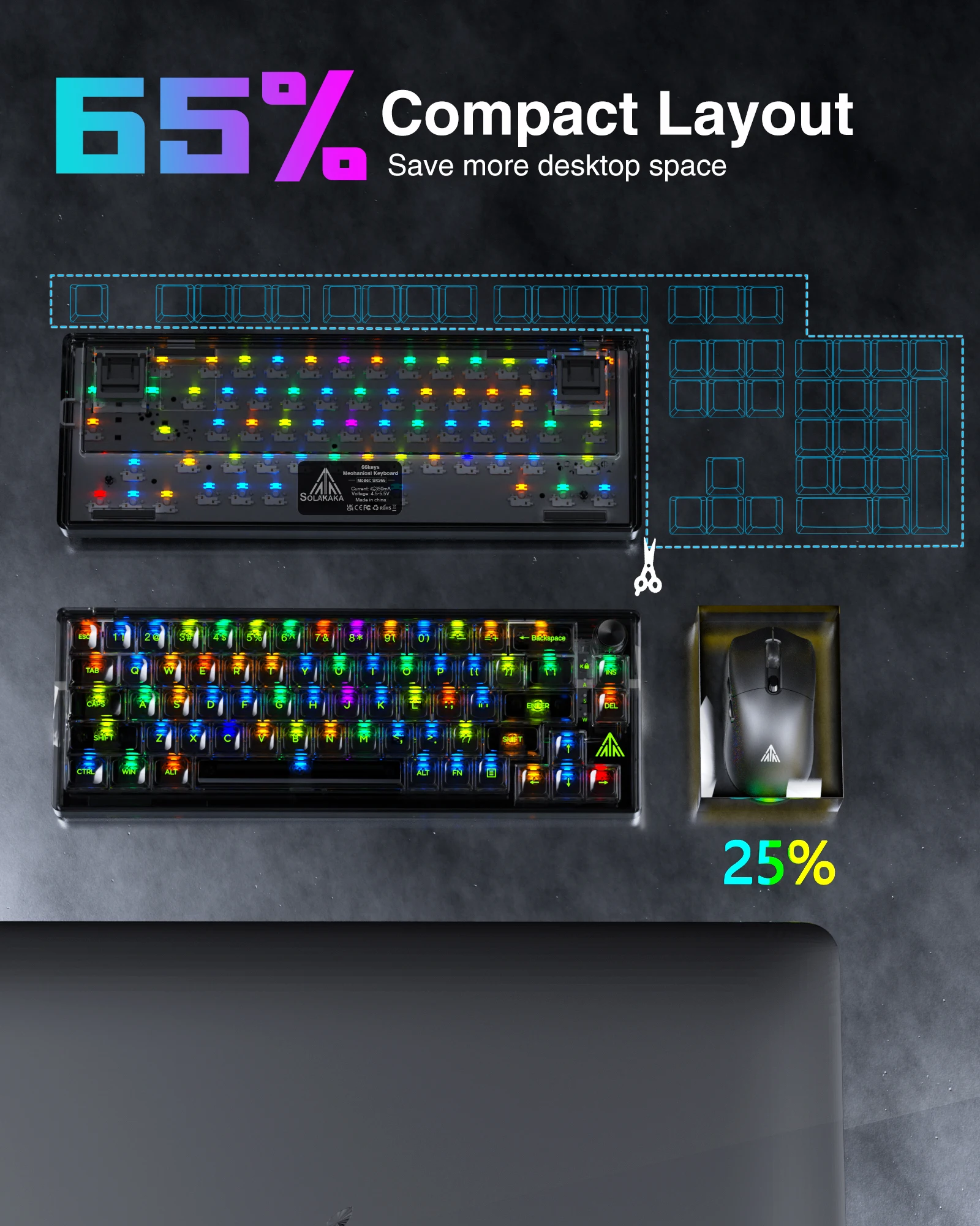 Imagem -03 - Teclado Macro Personalizado Rgb Transparente com Fio Jogos Mecânicos Hotswap 65 Layout Slakaka-sk966