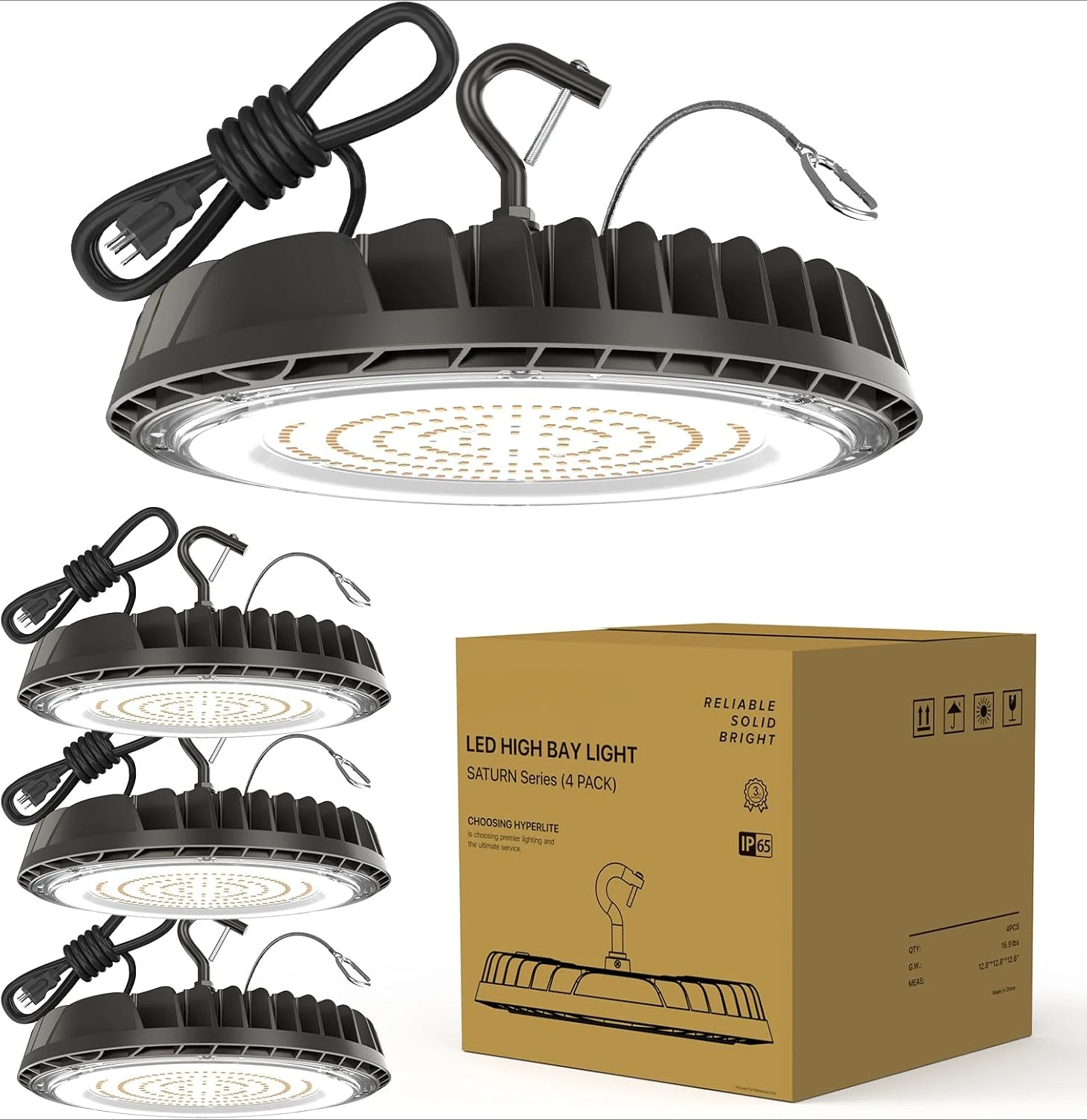 

High Bay LED Light: 200W High Bay LED Shop Light for Factory - 28000LM UFO Lights 4 Packs for Commercial Lighting ETL Listed