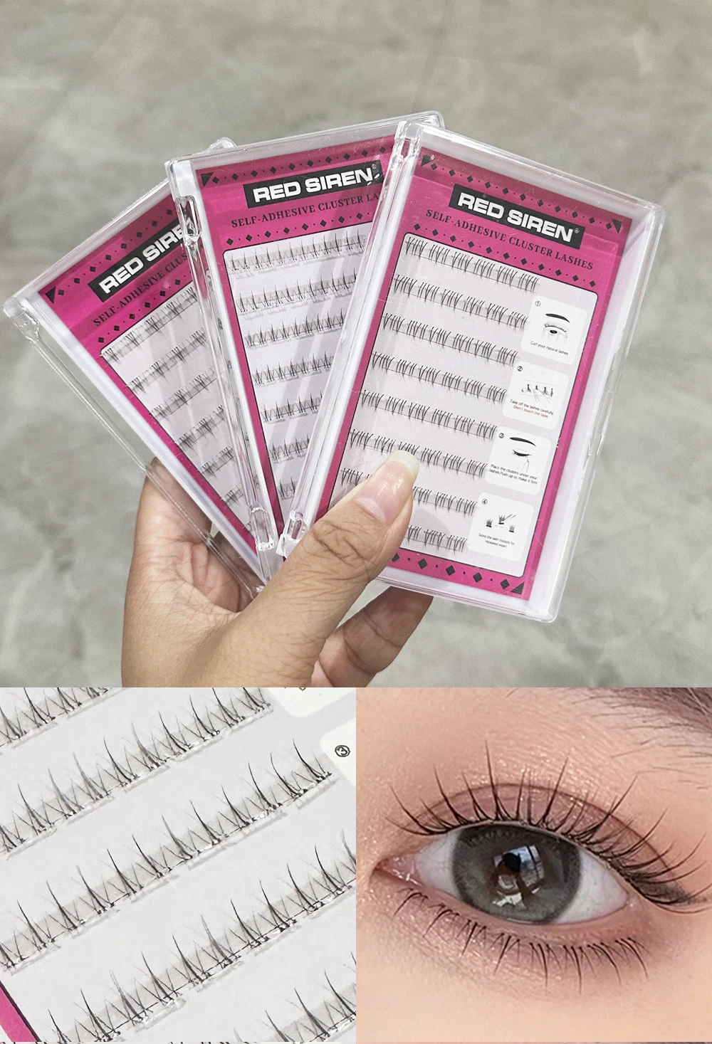 Selbstklebende untere Wimpern, kein Kleber erforderlich, wiederverwendbar unter der Wimpern, koreanisch/Make-up, DIY, individuelle Manga-Wimperncluster – Detail 3