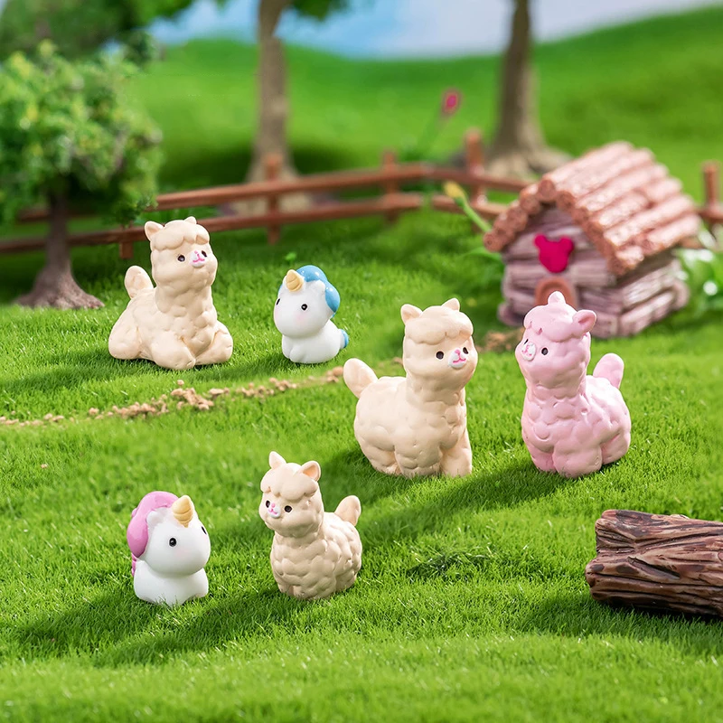 Creative Cute Cartoon Alpaca Small Figurine Crafts Micro Small Ornament Miniatures DIY Home Decoration Accessories Gifts