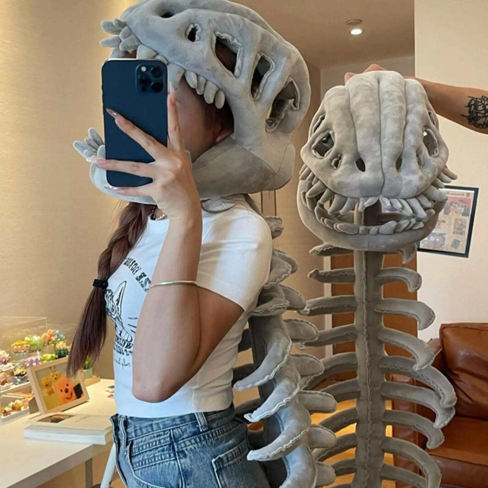 85CM Dinosaur Skeleton Headset Children's Plush Toy Hat Funny Costume Dinosaur Bone Frame Mask Interesting Performance Costume