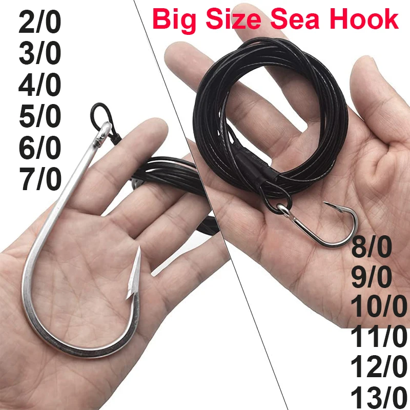 1pcs Shark Fishing Rigs Tuna Fishing Hooks with 9.8ft Nylon Coated Cable Leader(380-400LB) Deep Sea Hooks for Big Fish Tools