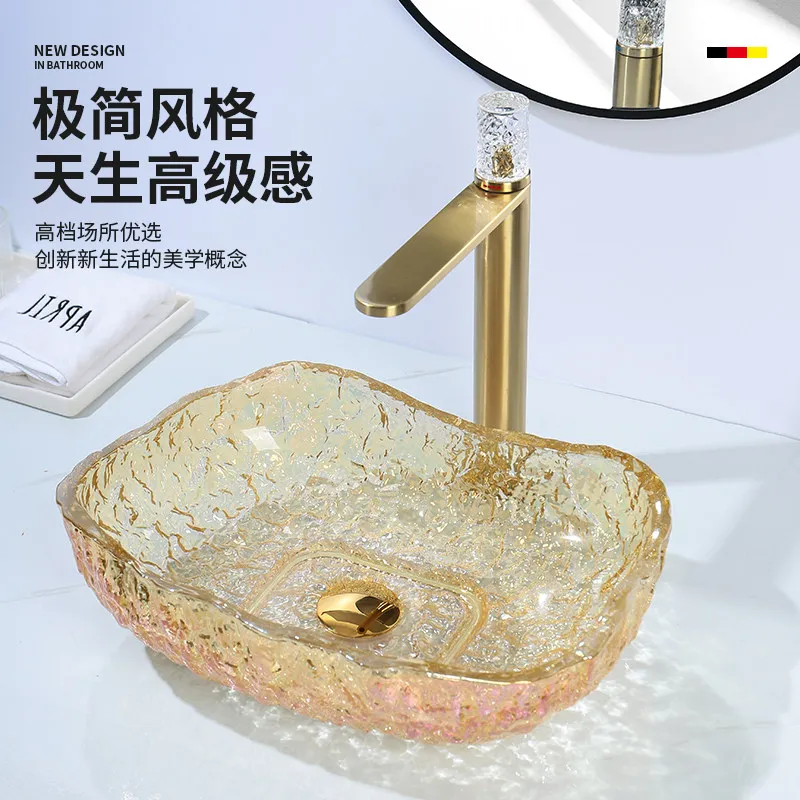 Light luxury minimalist style, with an ice-patterned crystal tabletop basin