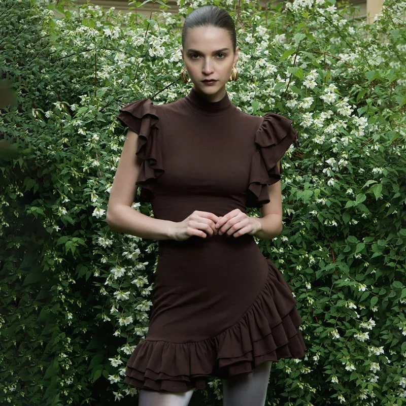 

Tsiisd Fashion Ruffle Women's Mini Dress Elegant Slim High Waist Commute Party Evening Gala Dress Female Bodycon Dresses 2026New