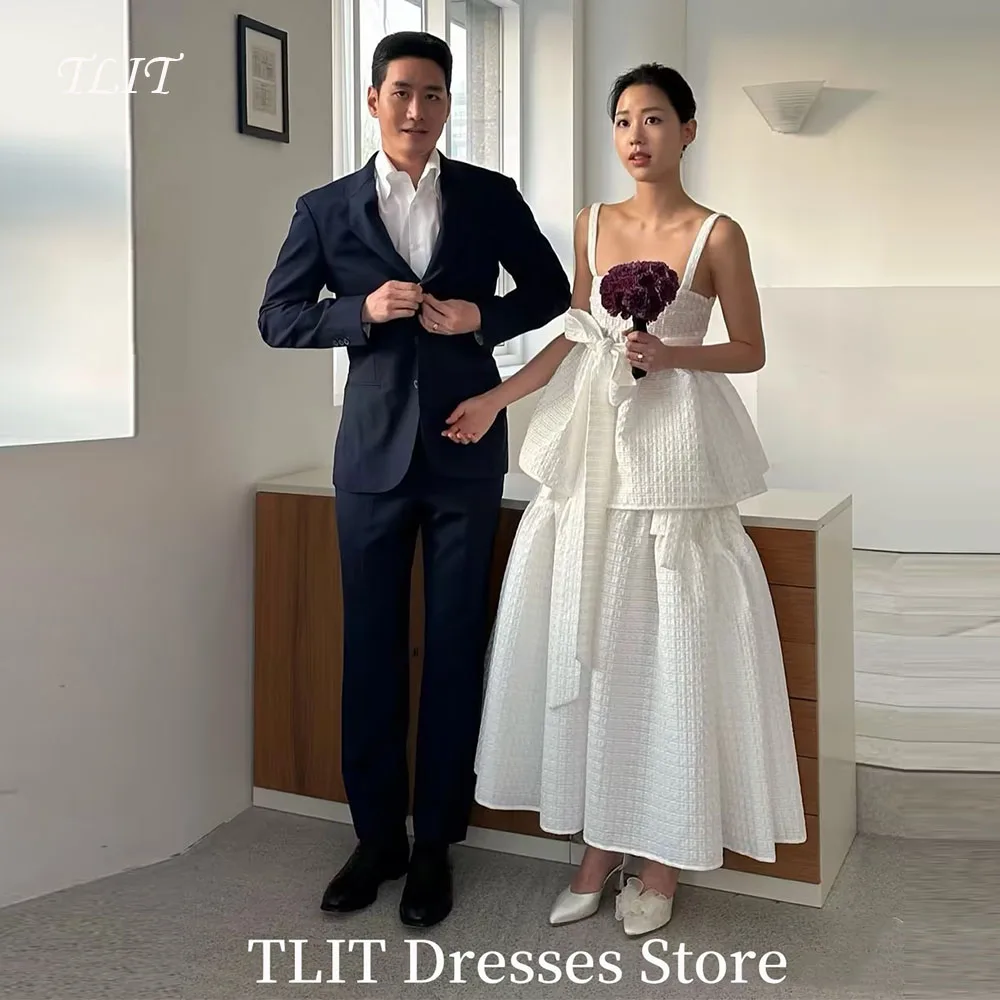 

TLIT New A-Line Korea Wedding Dress Photo shoot Square Neck Straps Tiered Ankle-Length Bride Gowns Formal Party Dress Customized