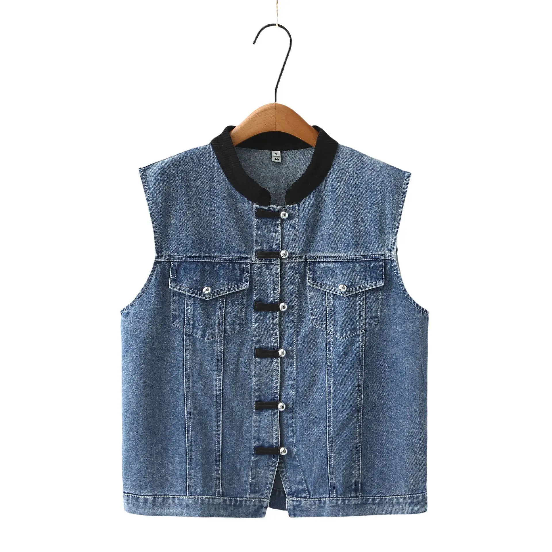 3XL 4XL Plus Size Women Waistcoat 2025 Early Spring New Chinese Style Button Sleeveless Denim Vest 8282