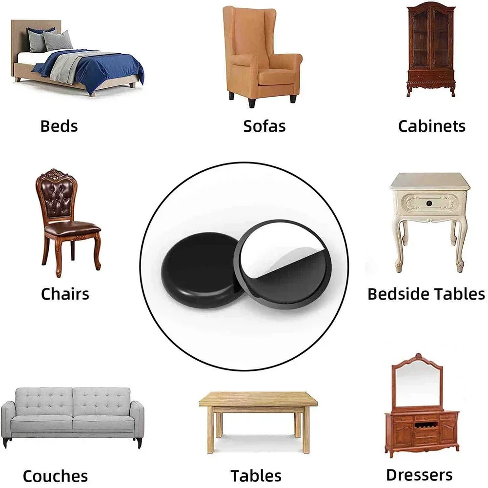 Self-Adhesive Black PE Sliding Pad Mobile Sliding Pad Silent Wear-Resistant Table and Chair Foot Pad Furniture Protective 20Pcs