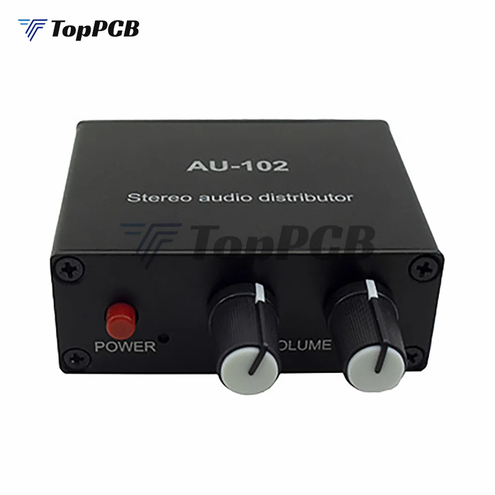 AU-102 Stereo Audio Distributor 1 Input 2 Output Music Signal Pre-amplifier Headphone Amp DC 5V 5.5*2.1MM 3.5mm Volume Control