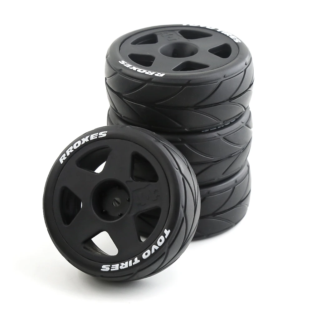 4 Uds RC 1/10 neumáticos de goma en carretera y rueda de plástico para 1/10 RC coche de rally en carretera HPI Tamiya TT01 TT02 Kyosho Wltoys