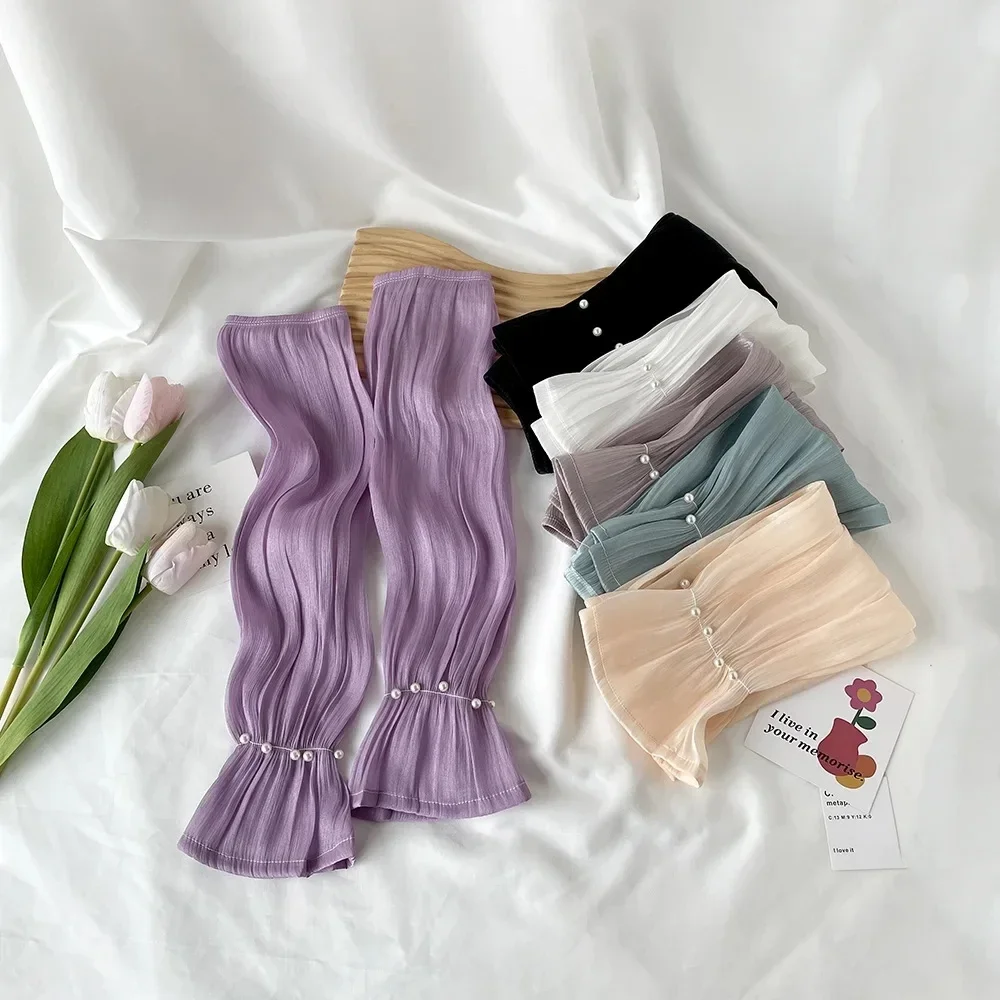 1 Pair Organza Sun Protection Sleeves Driving Arm Long Sleeve Solid Color Loose Summer Arm Protection Outdoor Anti-UV Cycling