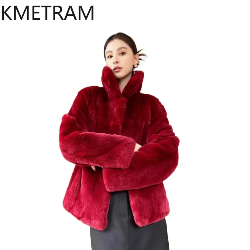 100% Natural Rex Rabbit Fur Coat Woman High Quality Short Red Real Fur Coats Winter Clothes 2025 Furry Jacket Women шуба женская
