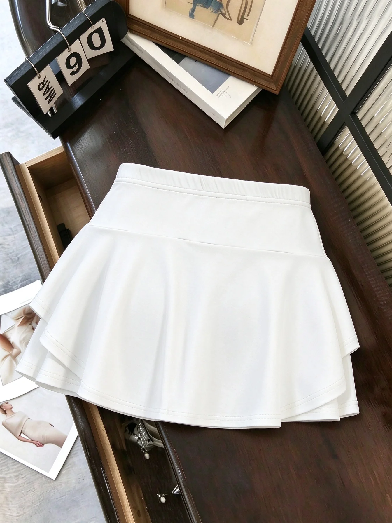 Women Elastic Waist Double Layer Ruffle Hem A-Line Mini Skirt Y2K Sweet Fairy Christmas Holiday Party Casual Basic Short Skirt
