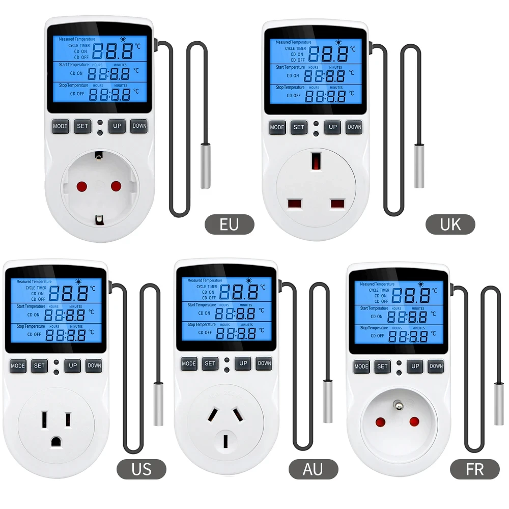Digitaler Timer-Steckdose, Thermostat, digitaler Temperaturregler, Steckdose mit Timer-Schalter, Sensorsonde, Heizung, Kühlung, 220 V – Detail 2