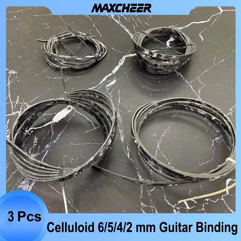 3Pcs Colorful Celluloid 6/5/4/2 mm Width Guitar Binding Purfling 5 Feet Length Black Pearl 1650MM