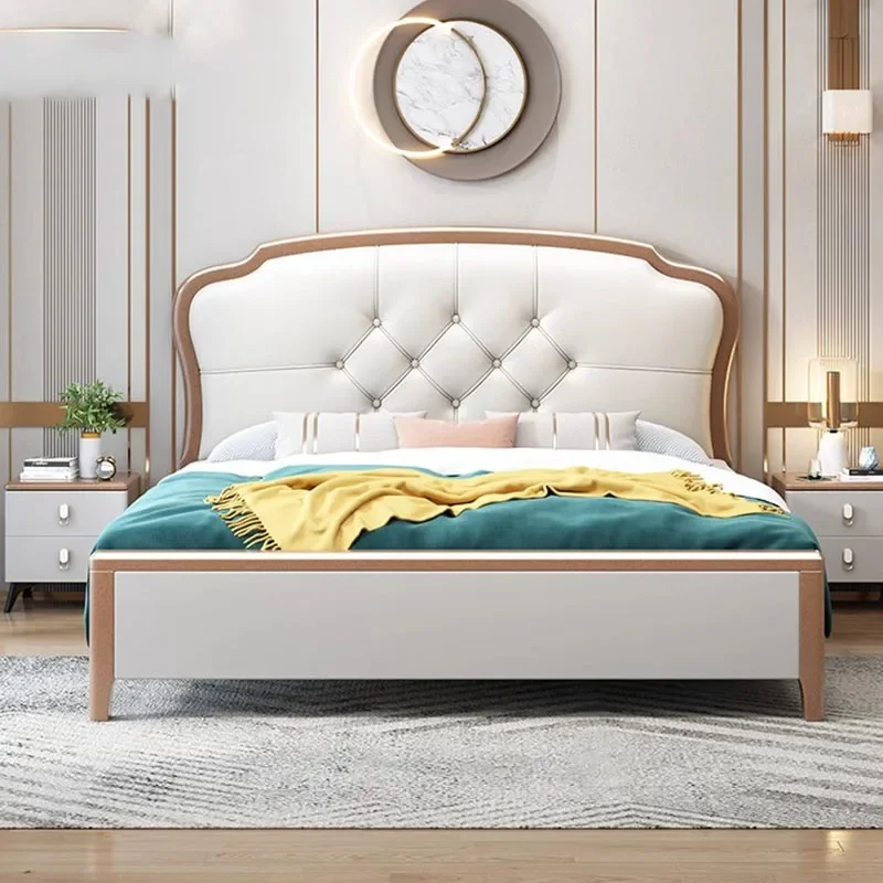 

Storage Royal Luxury Double Bed Nordic Modern White Wood Headboard Double Bed Design Sleeping Cama Matrimonio Home Furniture